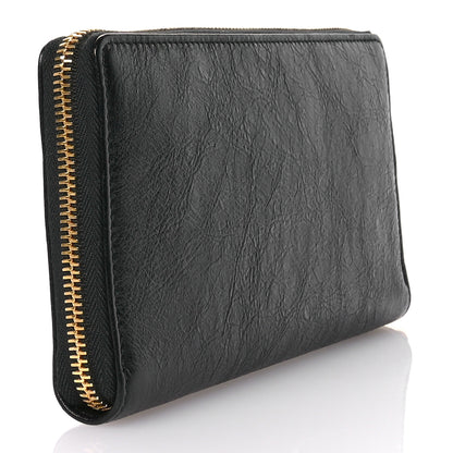 Balenciaga Agneau Classic Gold Hardware Continental Zip Around Wallet Black 3 of 8