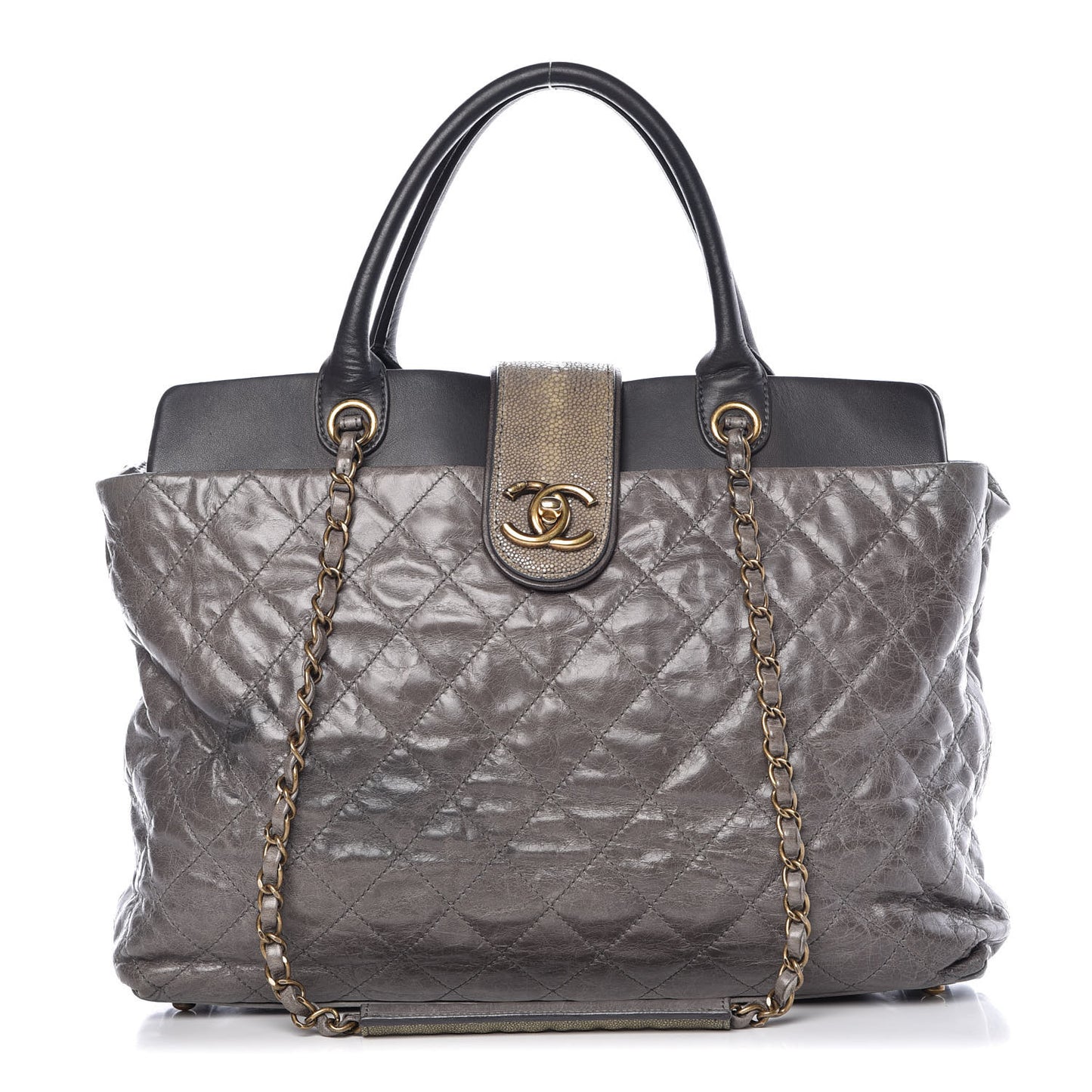 Glazed Calfskin Stingray Large Bindi CC Tote Grey