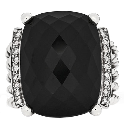 David Yurman Sterling Silver Diamond Black Onyx 20mm Wheaton Ring 54 6.75 1 of 6