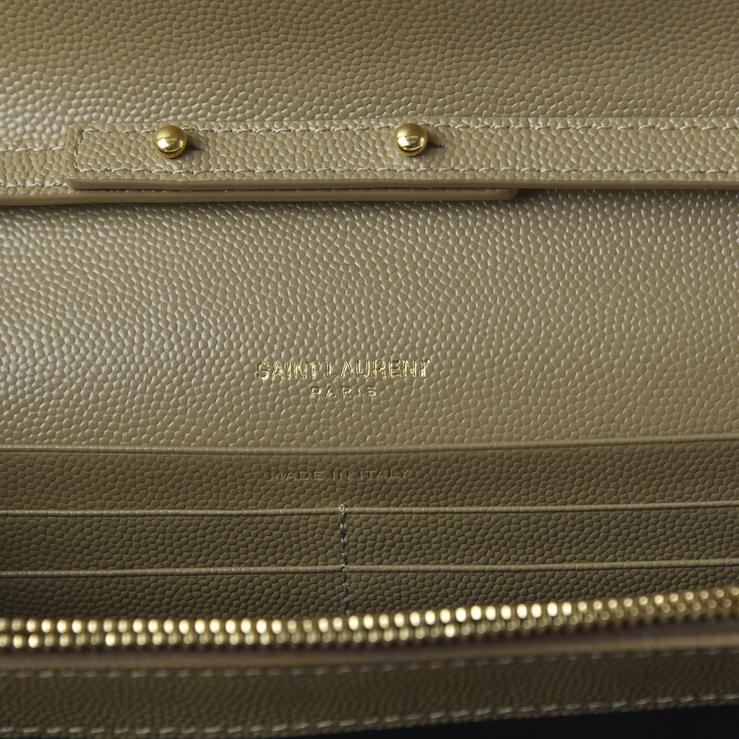 Saint Laurent Grain De Poudre Matelasse Chevron Monogram Chain Wallet Deep Beige 8 of 10
