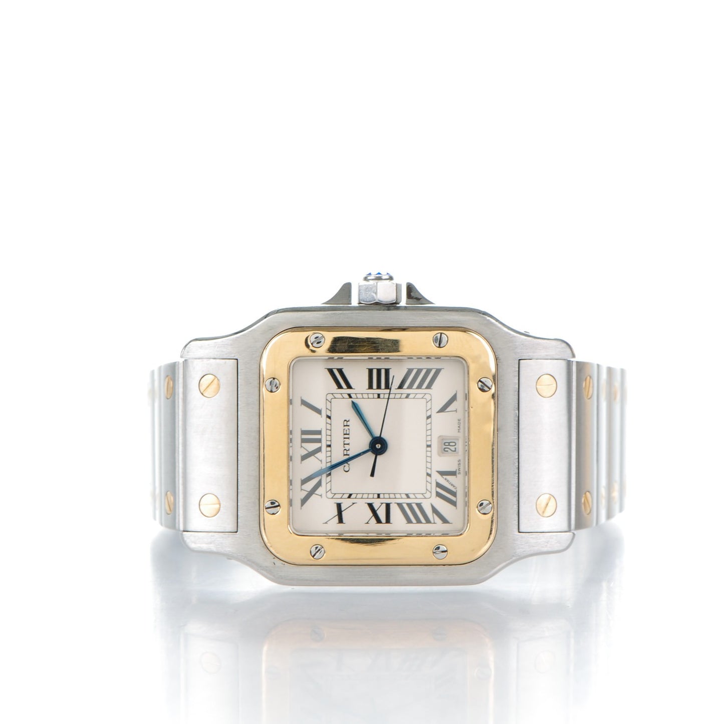 Stainless Steel 18K Yellow Gold 29mm Santos De Galbee Quartz Watch