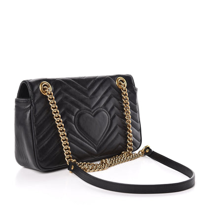 Gucci Calfskin Matelasse Small GG Marmont Shoulder Bag Black 3 of 14