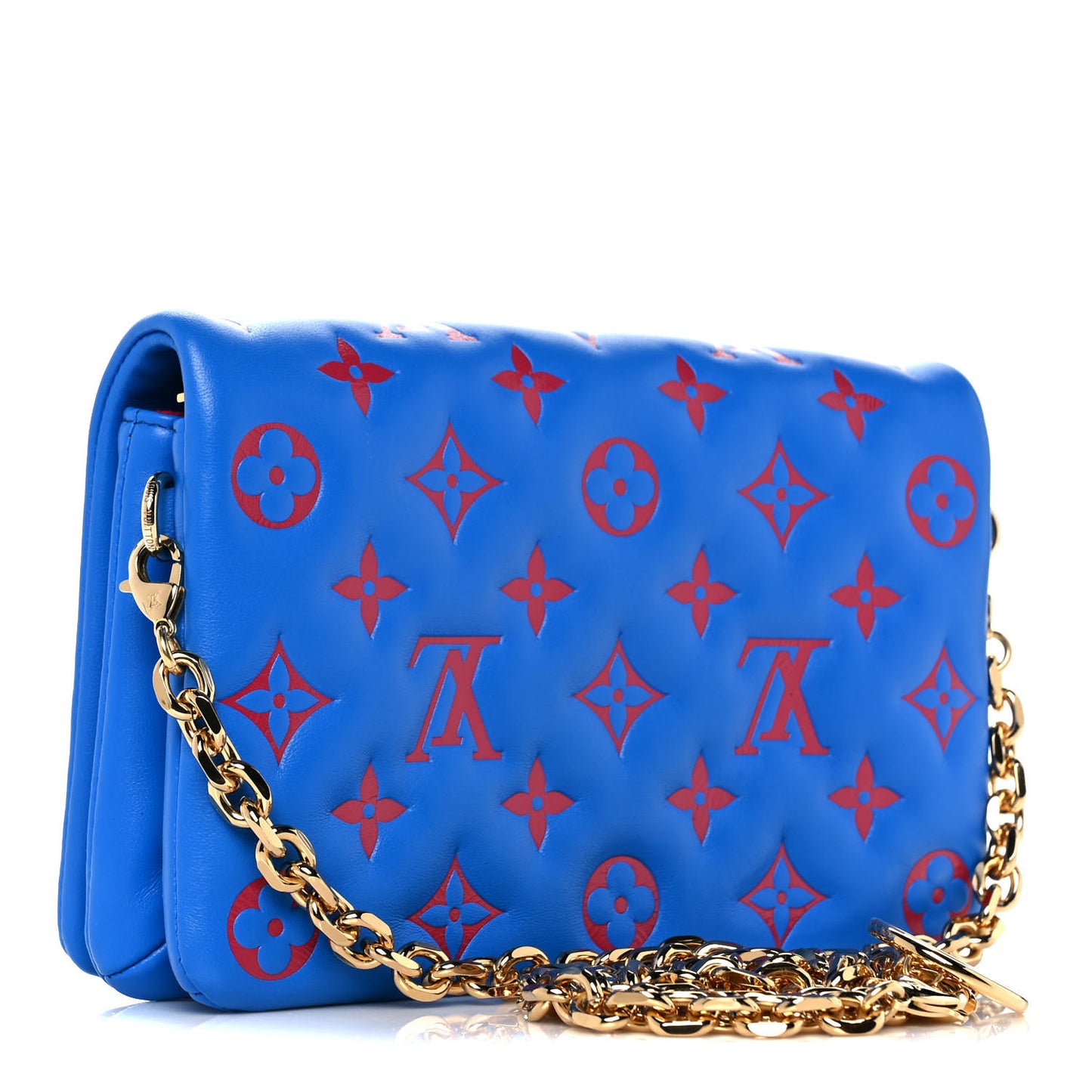 Lambskin Embossed Monogram Vuittamins Pochette Coussin Blue Red