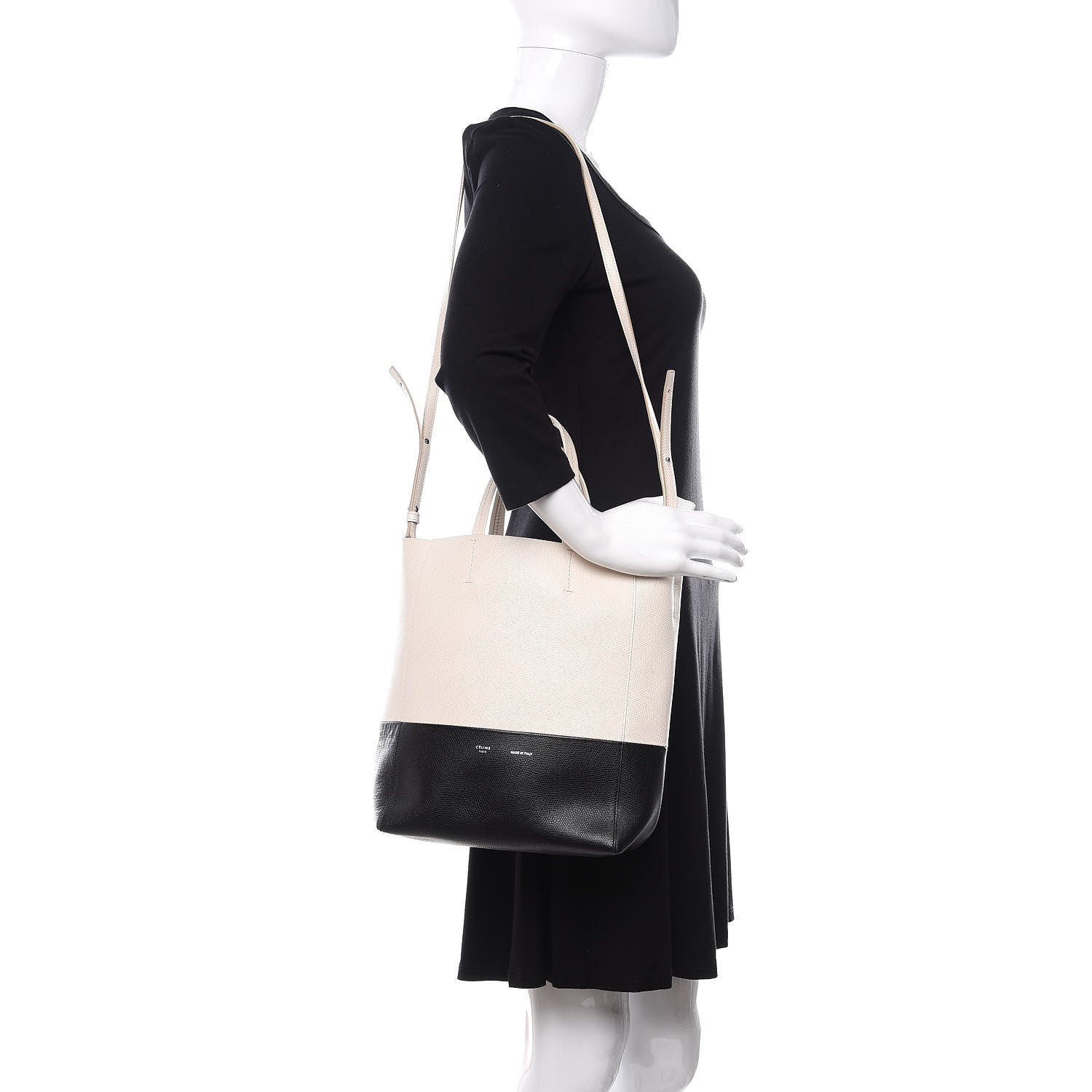 Celine Grained Calfskin Small Vertical Bi-Cabas Cream Black 3 of 12