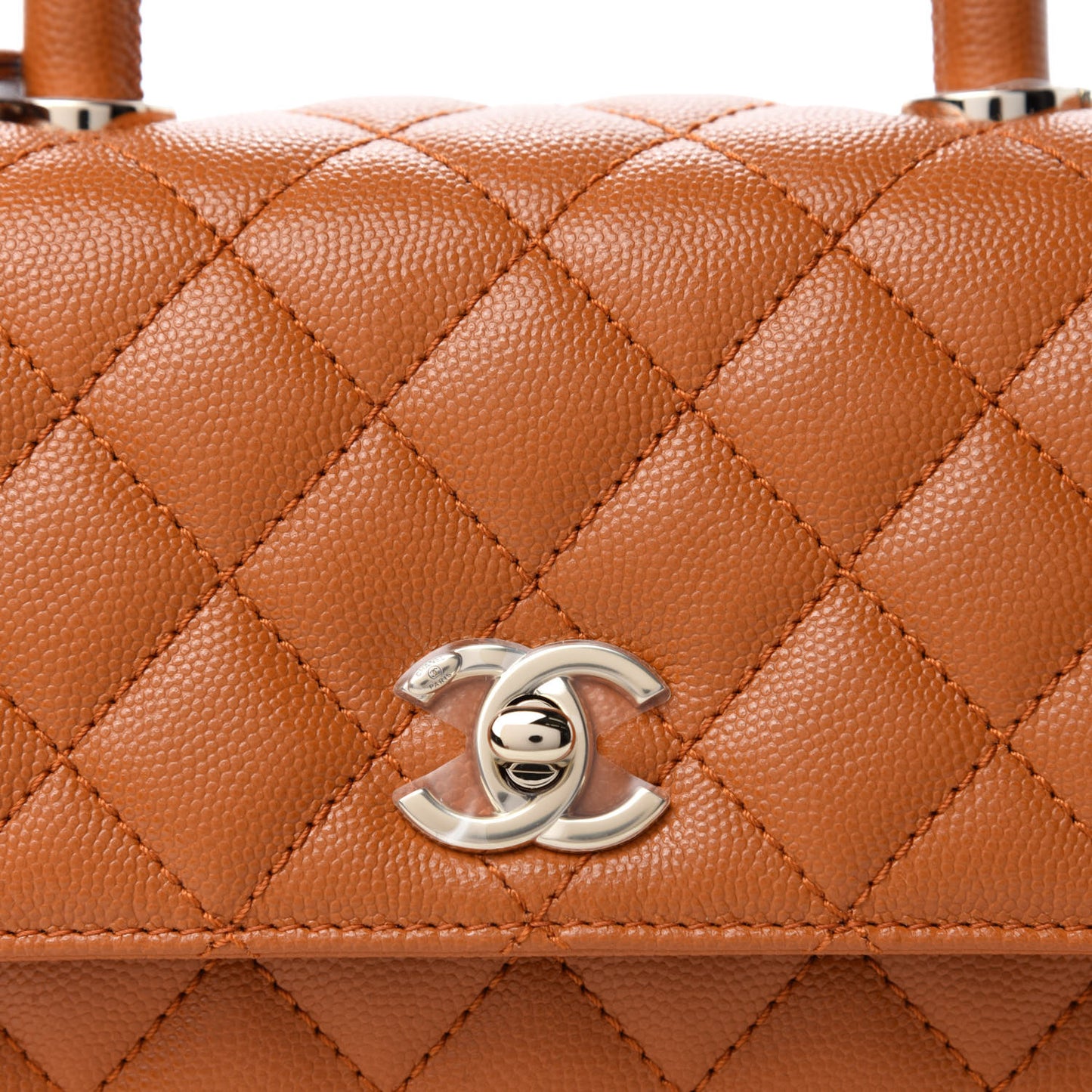 Caviar Quilted Mini Coco Handle Flap Light Brown