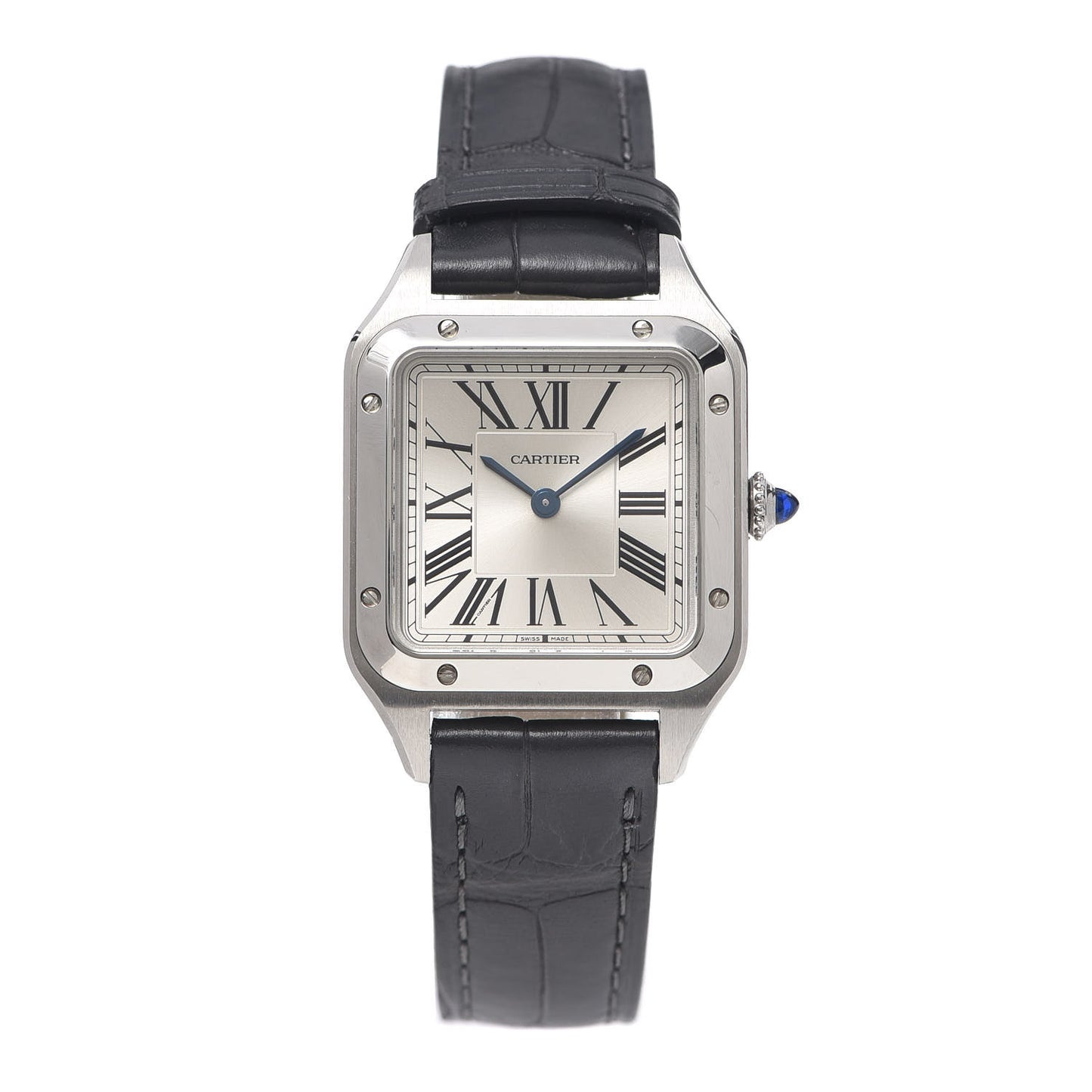 Stainless Steel Alligator 27.5mm Santos Dumont Quartz Watch Grey