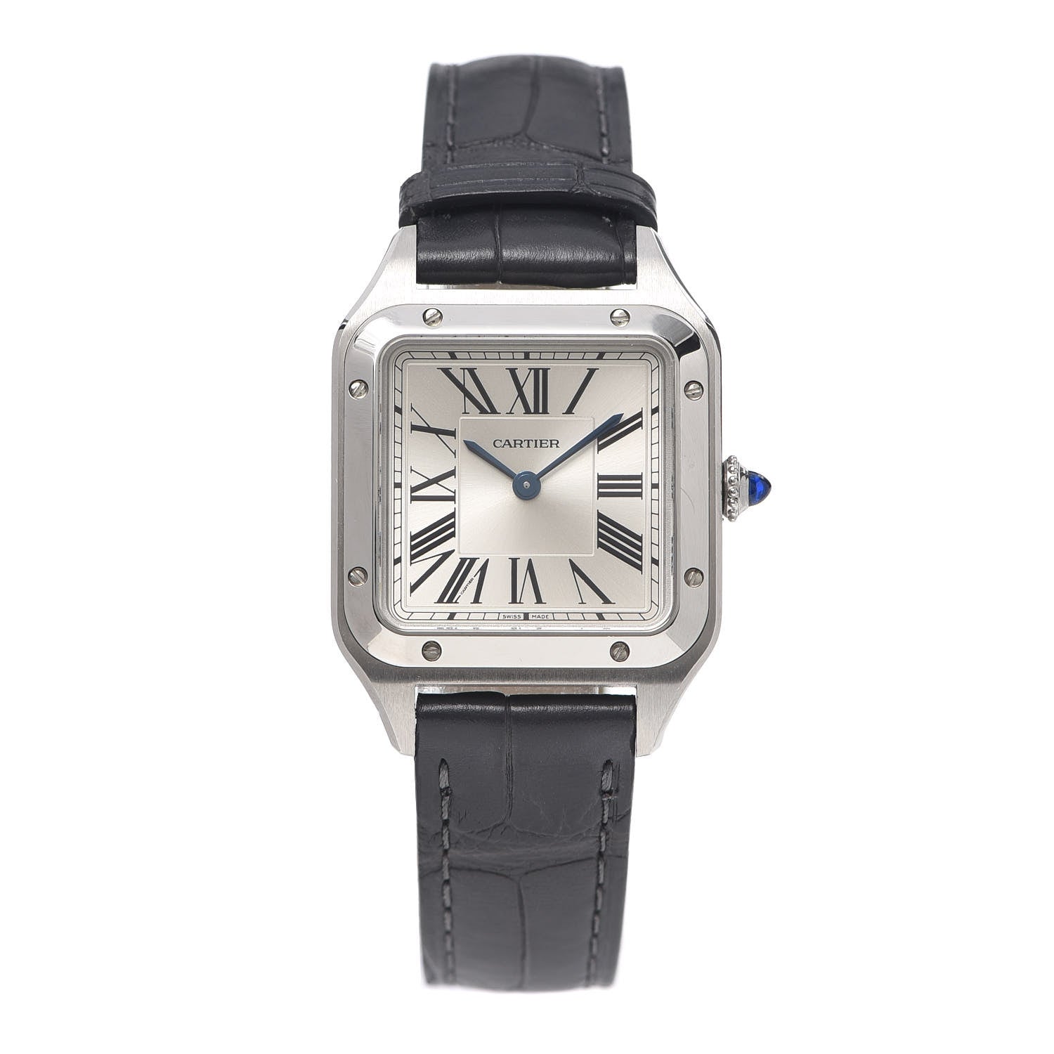 Cartier Stainless Steel Alligator 27.5mm Santos Dumont Quartz Watch Grey 1 of 5