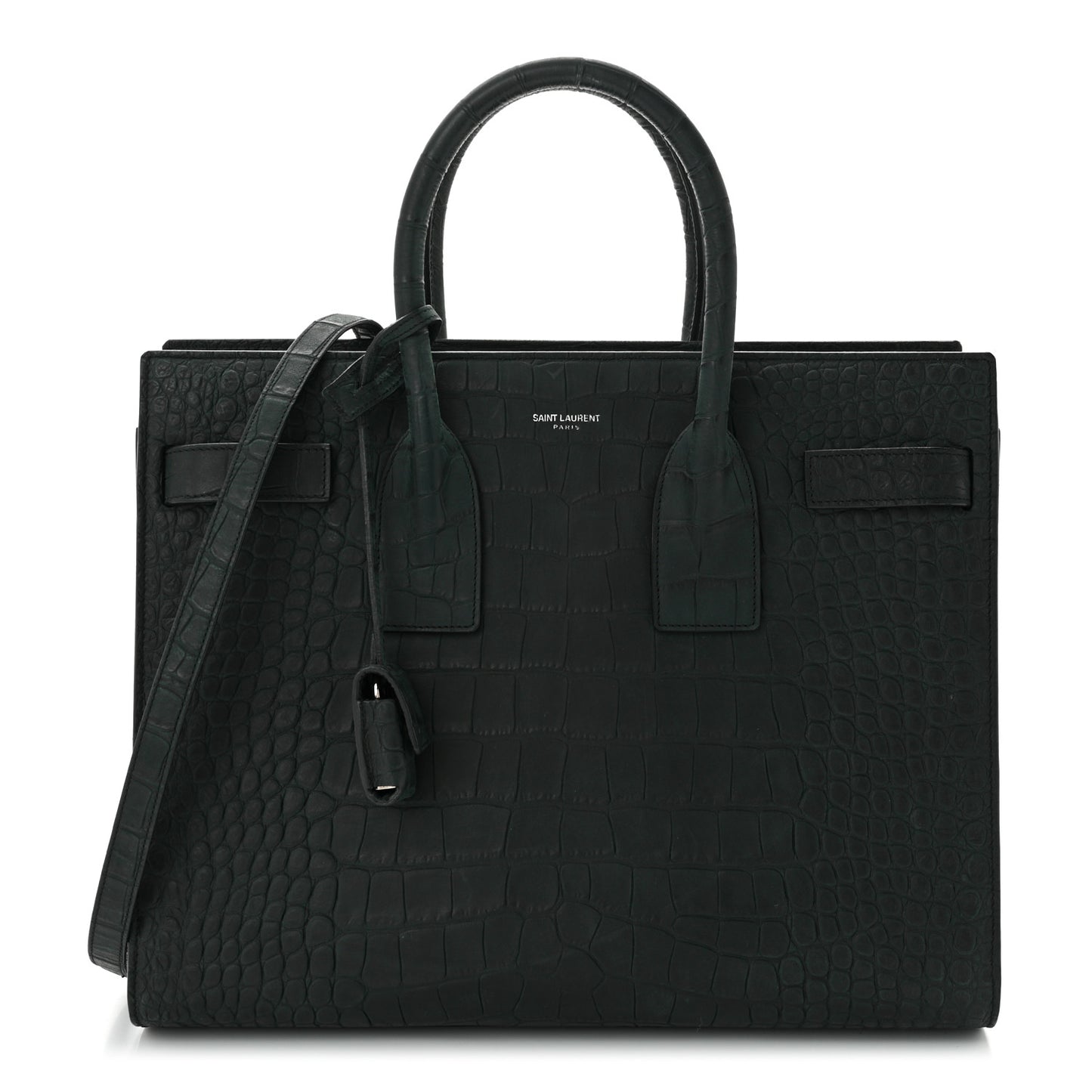 Calfskin Crocodile Embossed Small Sac de Jour Dusty Black