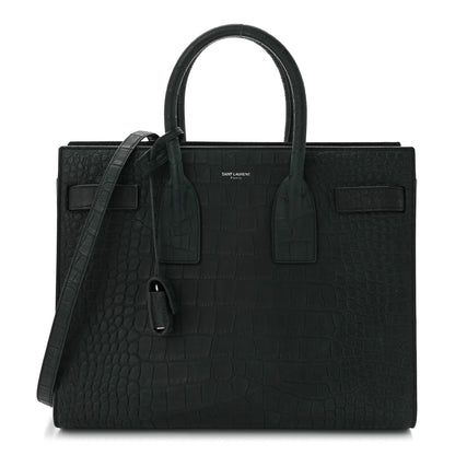 Saint Laurent Calfskin Crocodile Embossed Small Sac de Jour Dusty Black 1 of 10