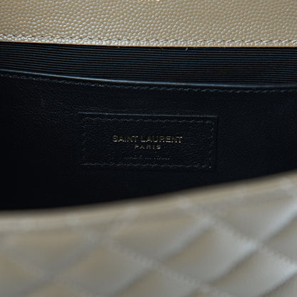 Saint Laurent Grain De Poudre Textured Mixed Matelasse Medium Triquilt Monogram Satchel Taupe 7 of 11