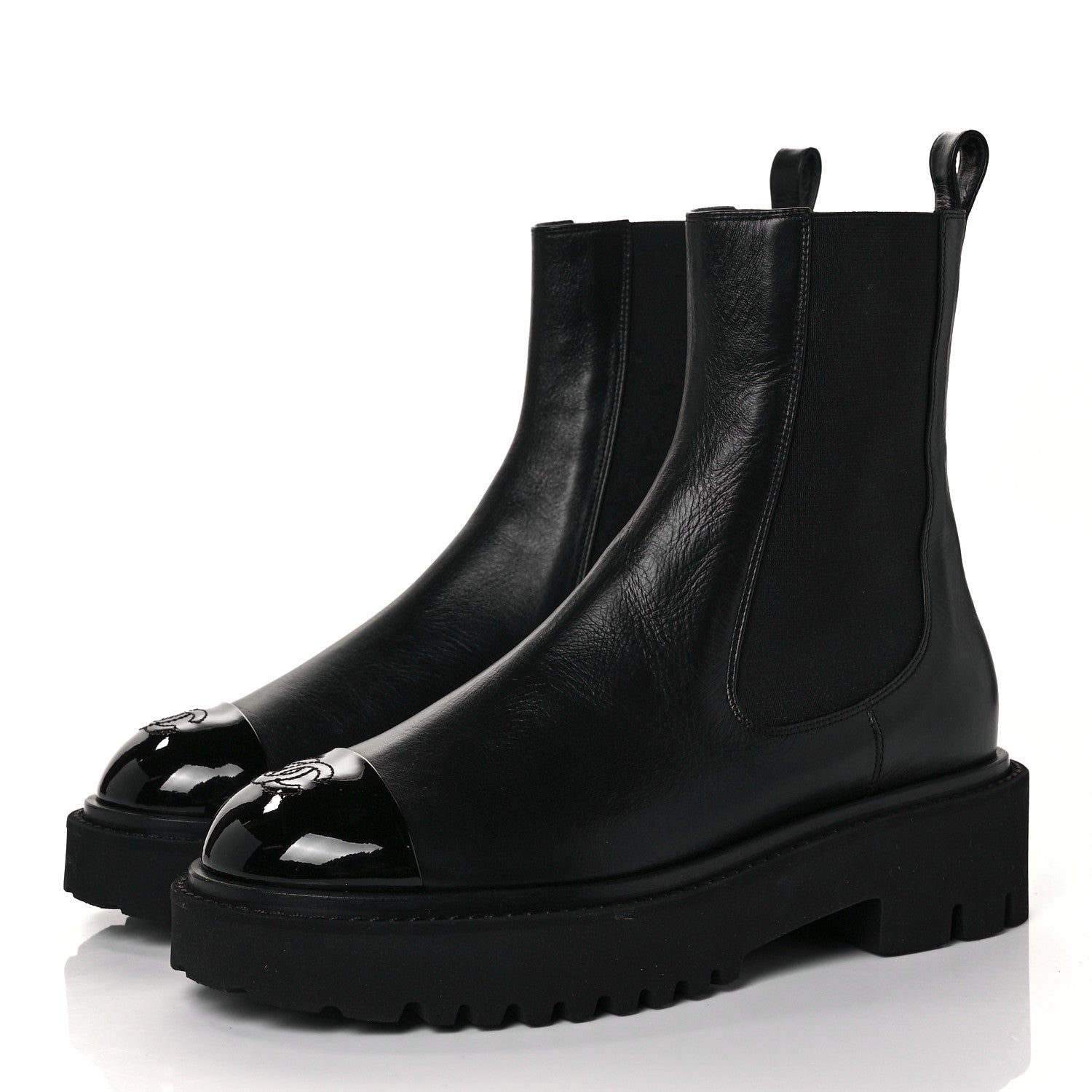 Chanel Crumpled Calfskin Patent Cap Toe Short Boots 39.5 Black 3 of 9