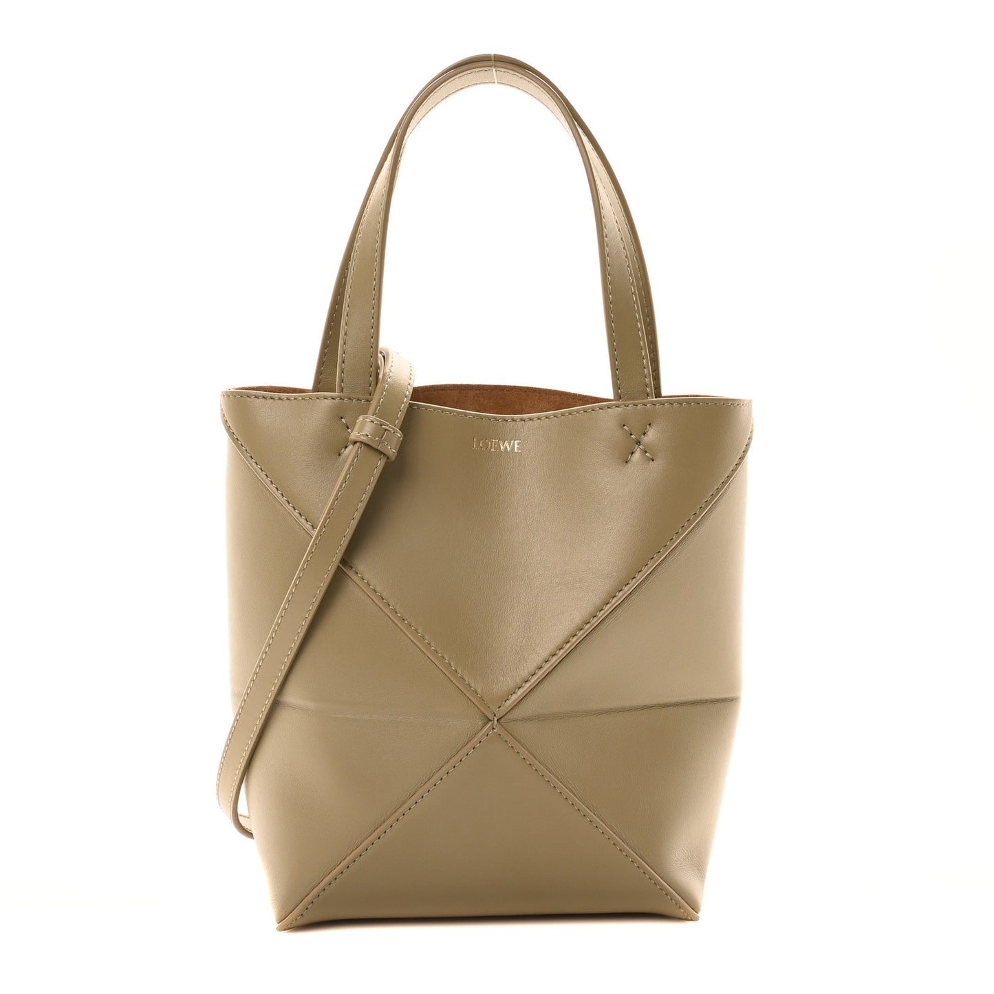 Shiny Calfskin Mini Puzzle Fold Tote Eucalyptus