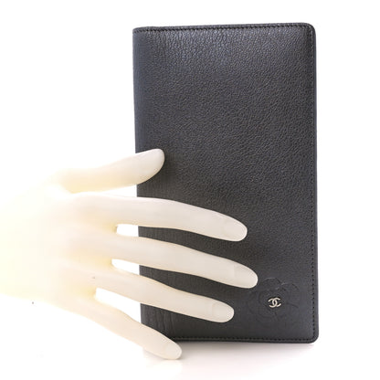 Chanel Metallic Goatskin Camellia Yen Wallet Navy 2 of 12