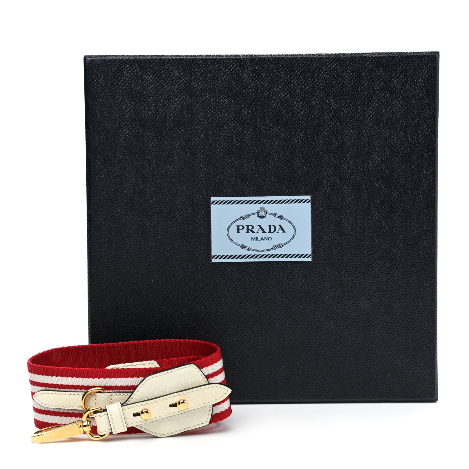 Prada Saffiano Striped Fabric Nastro Righe Shoulder Strap Fuoco 6 of 6