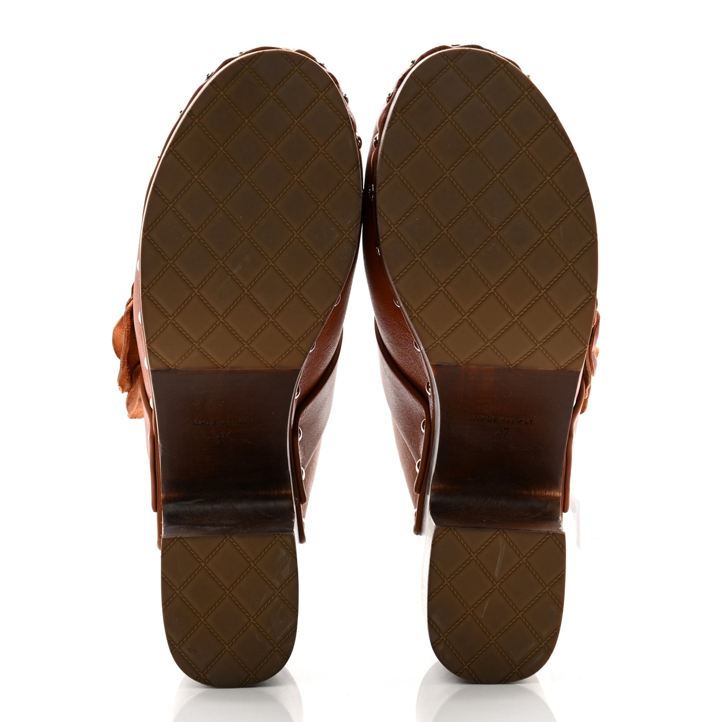 Calfskin Camellia Clogs 37 Brown