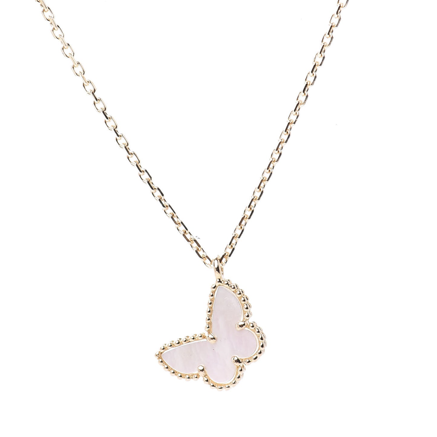 18K Yellow Gold Mother of Pearl Sweet Alhambra Butterfly Pendant Necklace