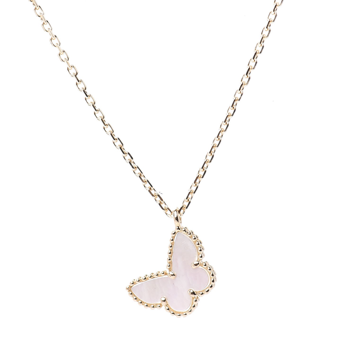 Van Cleef & Arpels 18K Yellow Gold Mother of Pearl Sweet Alhambra Butterfly Pendant Necklace 4 of 7