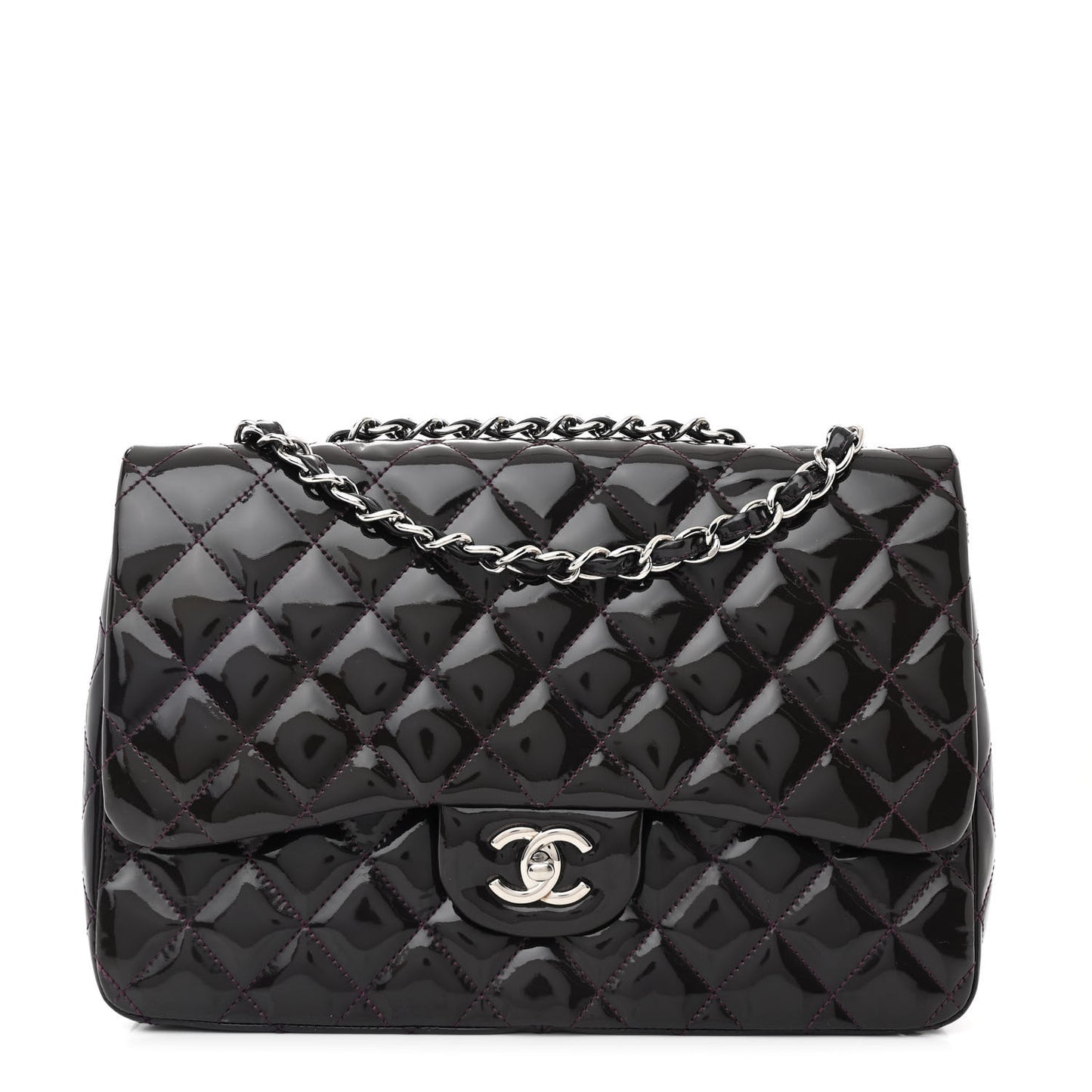 Patent Quilted Jumbo Single Flap Plum