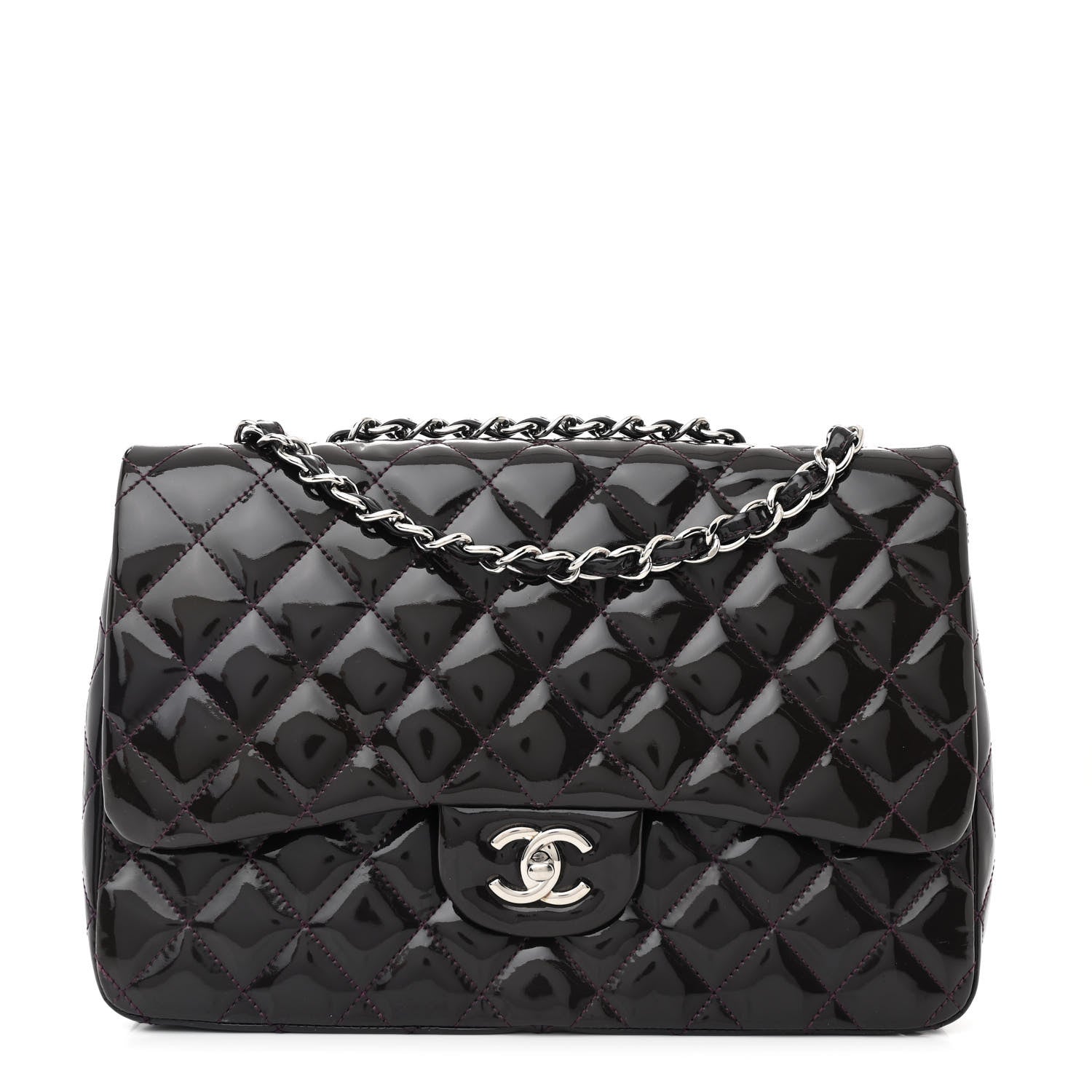 Chanel Patent Quilted Jumbo Single Flap Plum 1 of 15