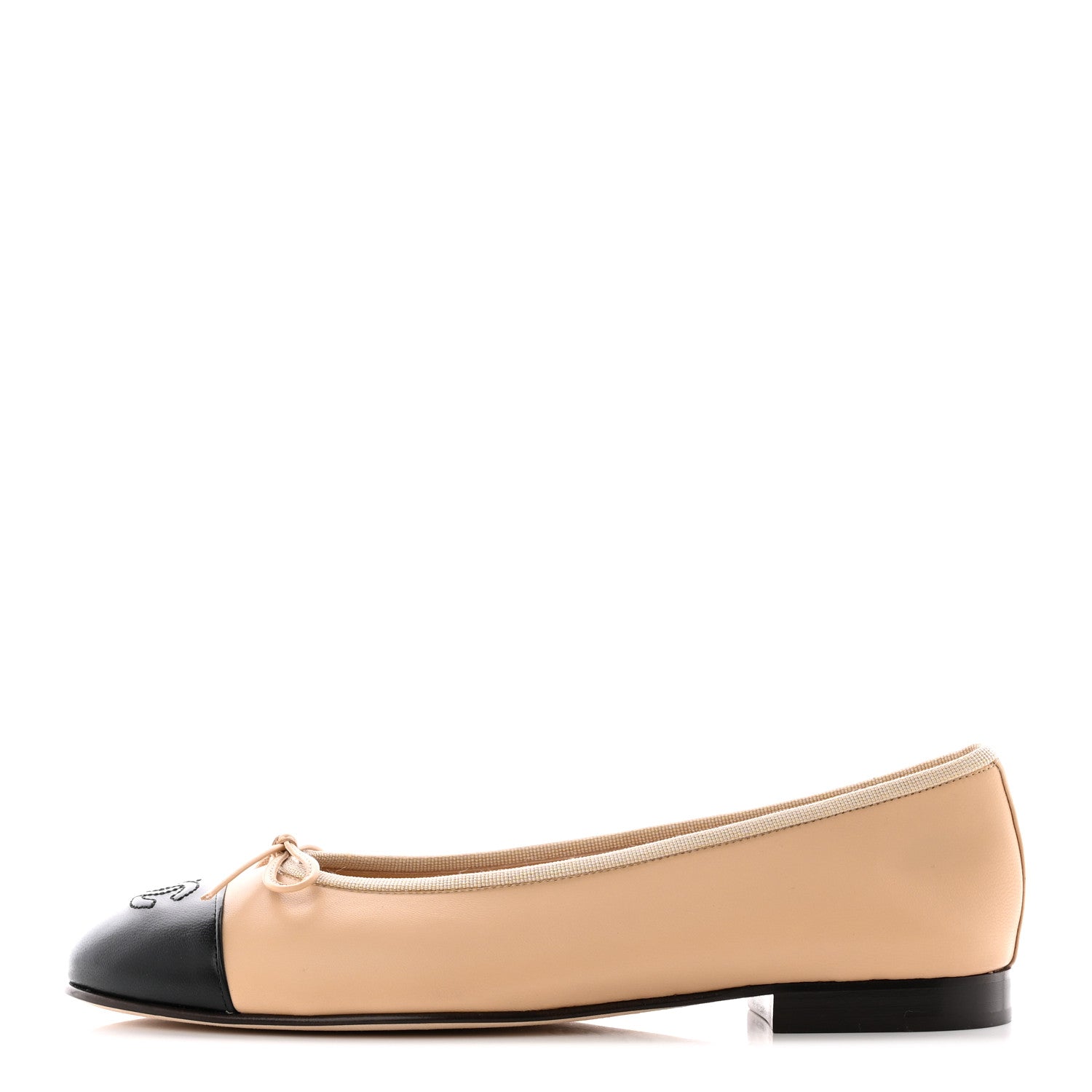 Chanel Lambskin Cap Toe Ballerina Flats 39.5 Beige Black 1 of 20