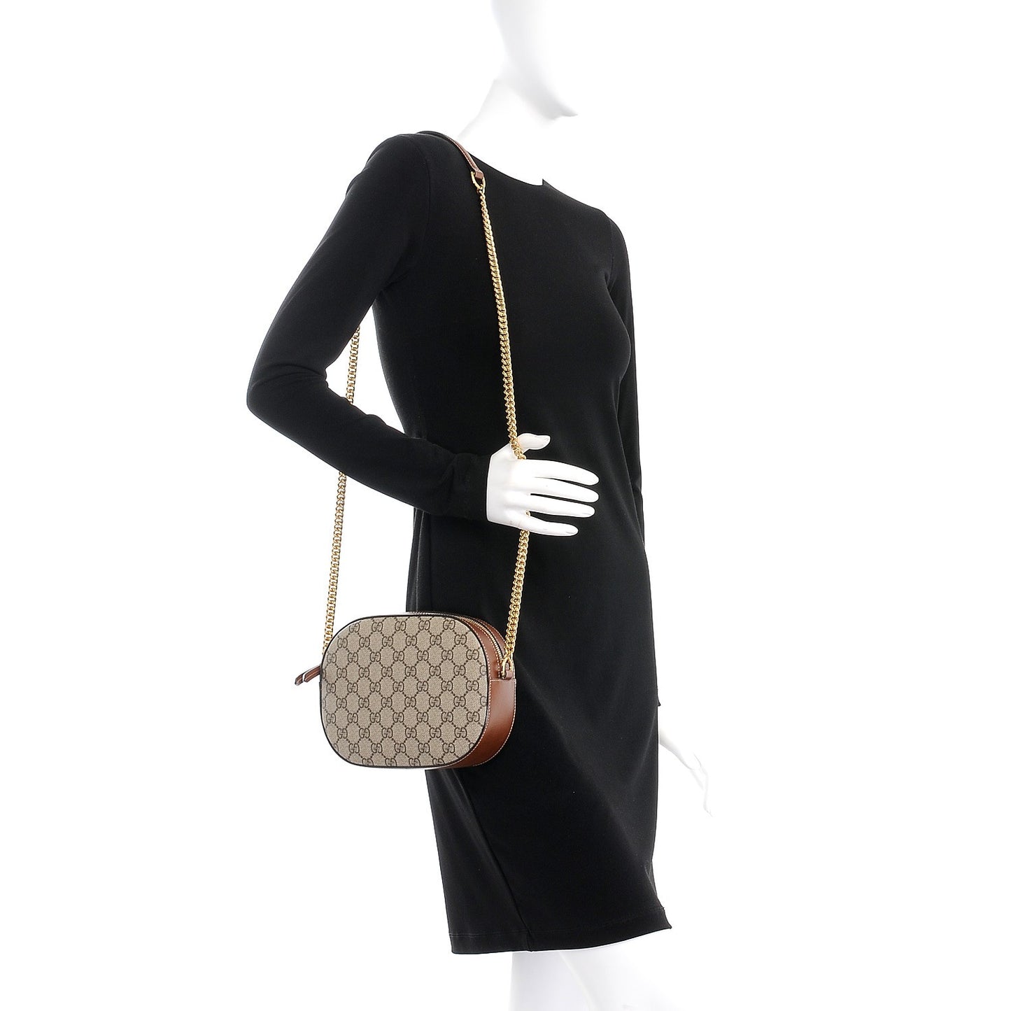 GG Supreme Monogram Cuoio Toscano Mini Chain Shoulder Bag Beige Ebony Cuir