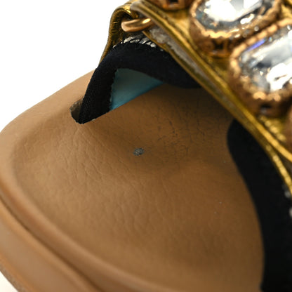 Gucci Silk Calfskin Mesh Crystal Embellished Studded Womens Aguru Sandals 36 Gold 8 of 9
