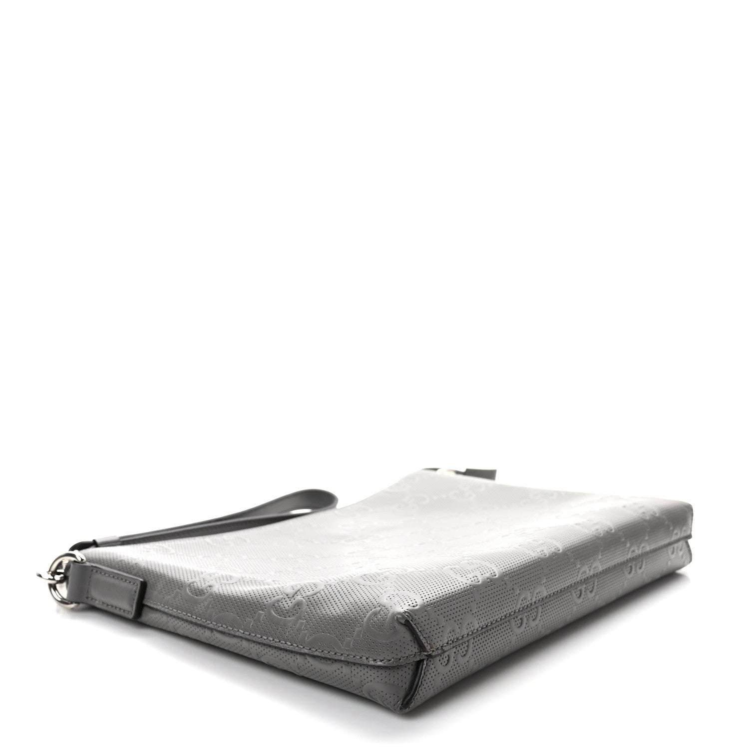Gucci Calfskin GG Tennis Embossed Medium Wristlet Messenger Bag Gray 4 of 8