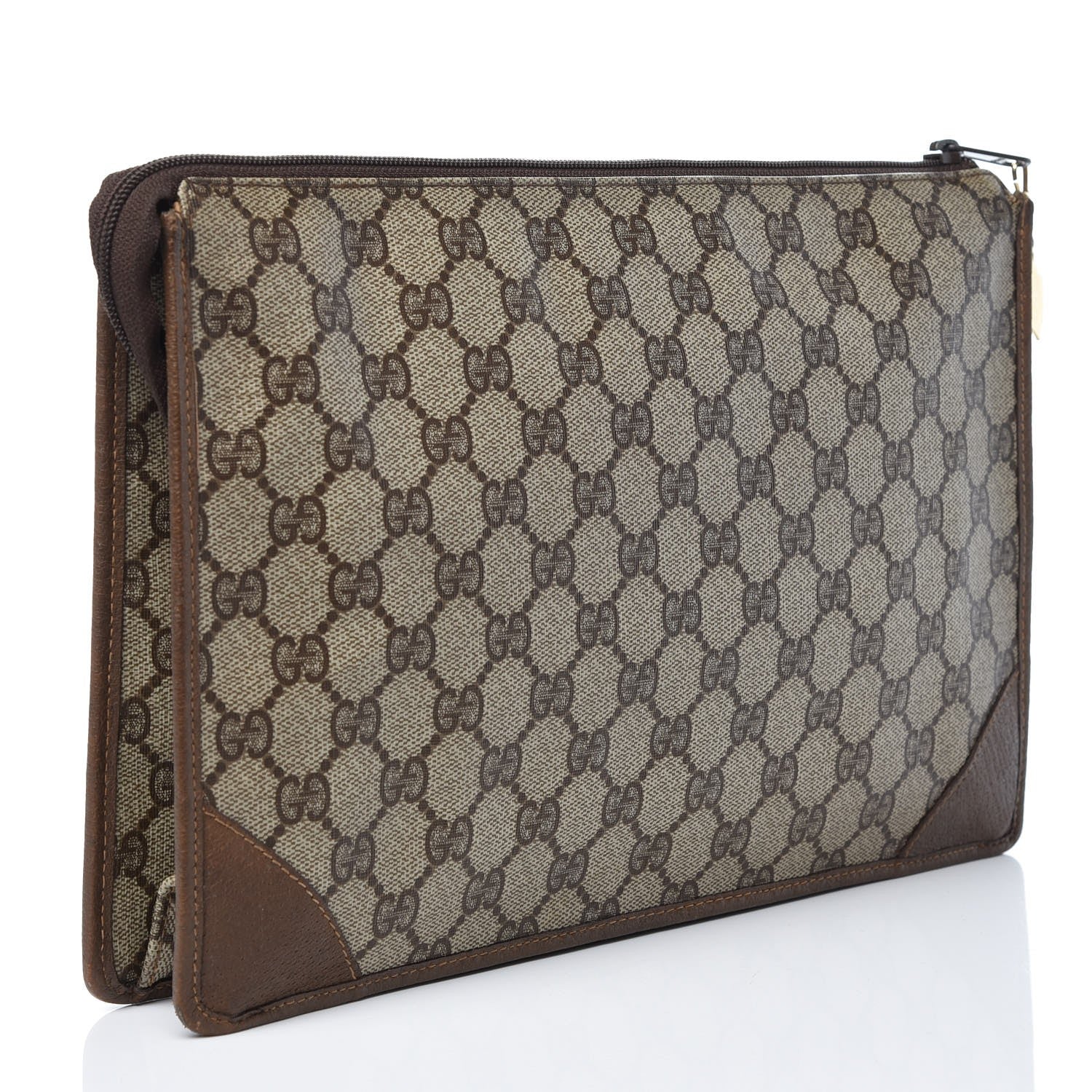 Gucci GG Supreme Monogram Large Zip Pouch Beige Brown 3 of 12