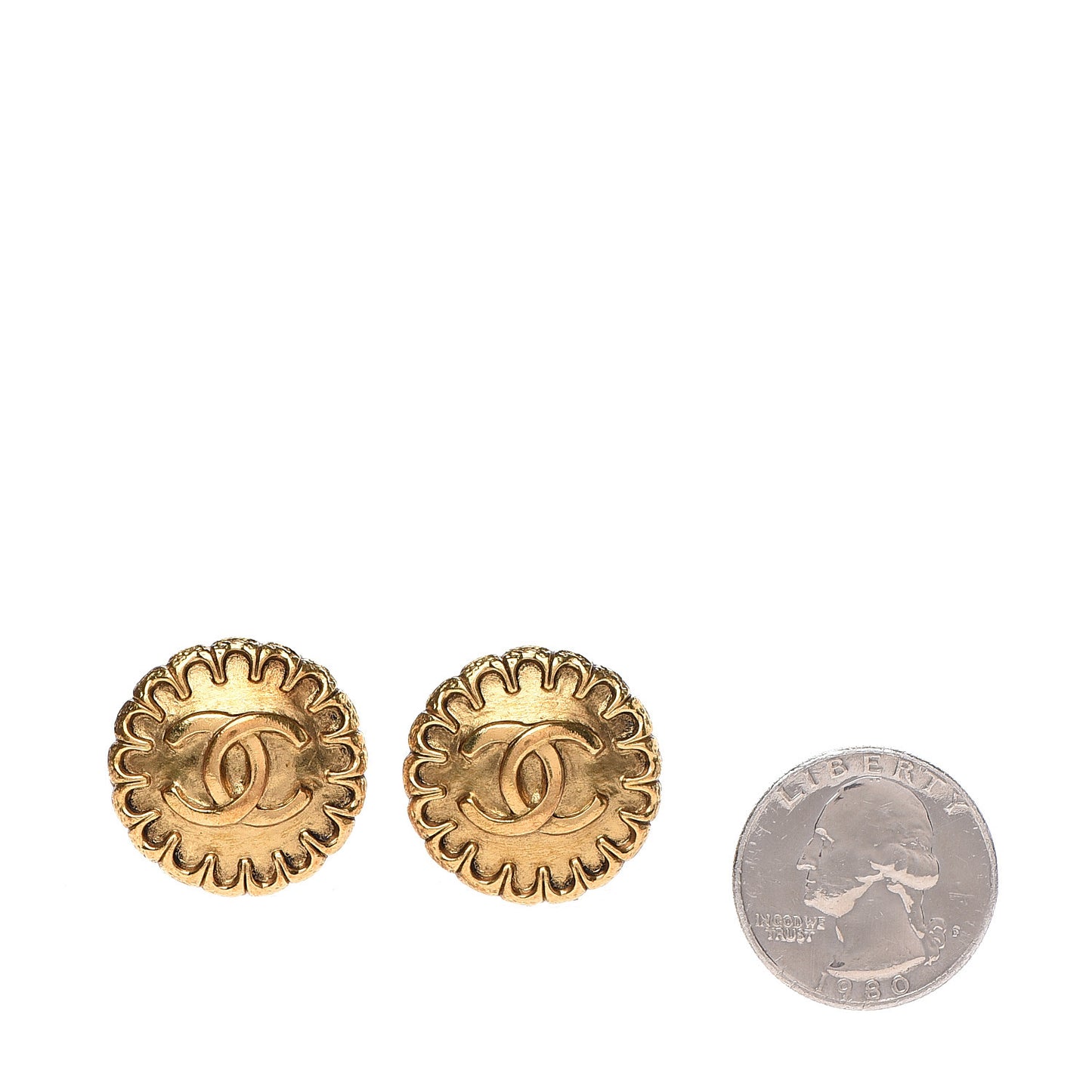CC Button Clip On Earrings Gold