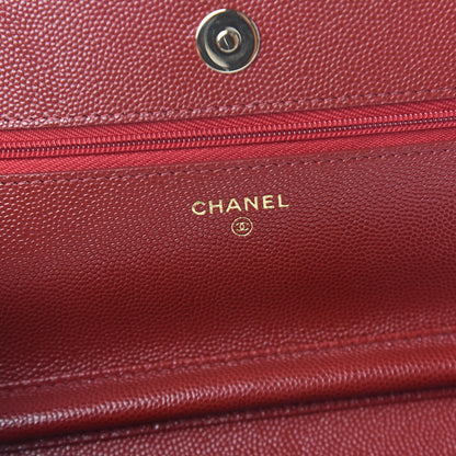 Chanel Caviar Quilted Wallet On Chain WOC Dark Red 8 of 11