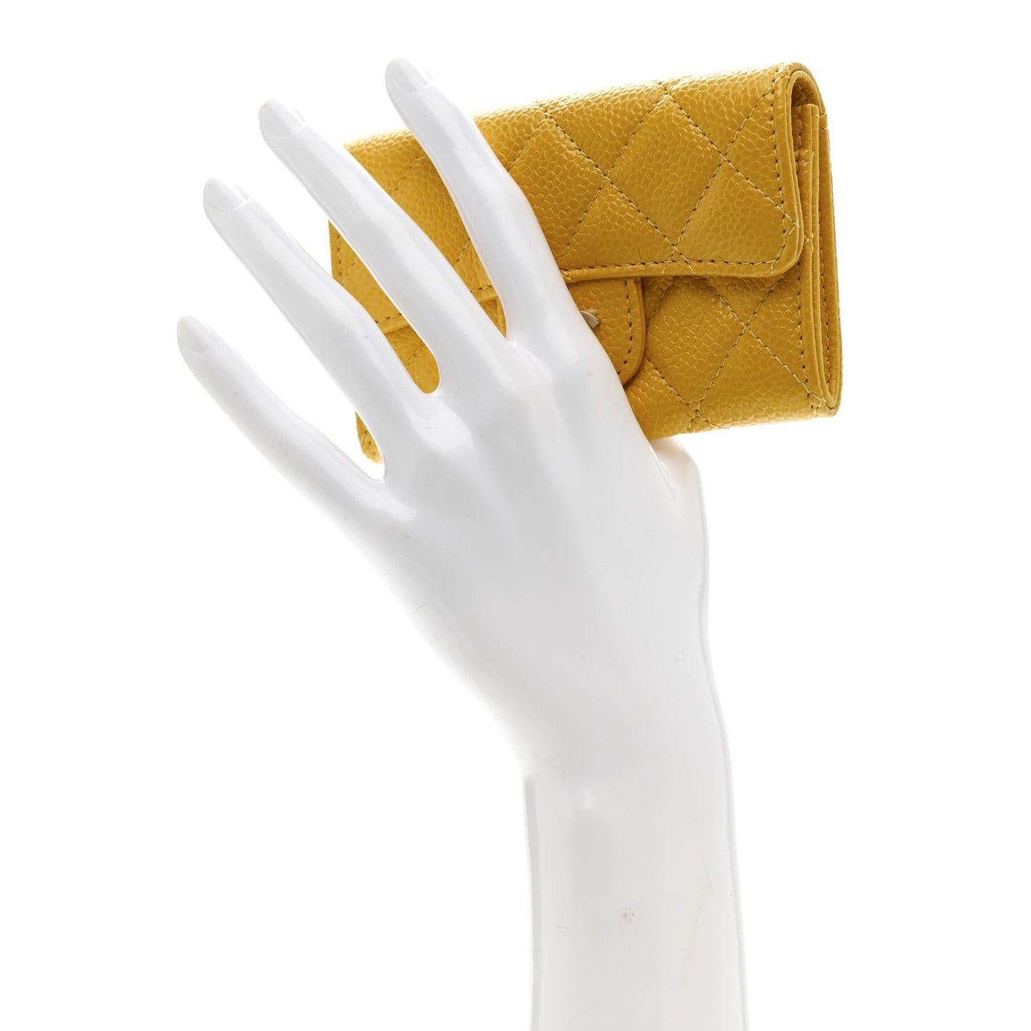 Caviar Quilted Flap Card Holder Wallet Yellow