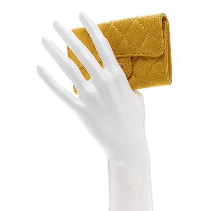 Chanel Caviar Quilted Flap Card Holder Wallet Yellow 2 of 9