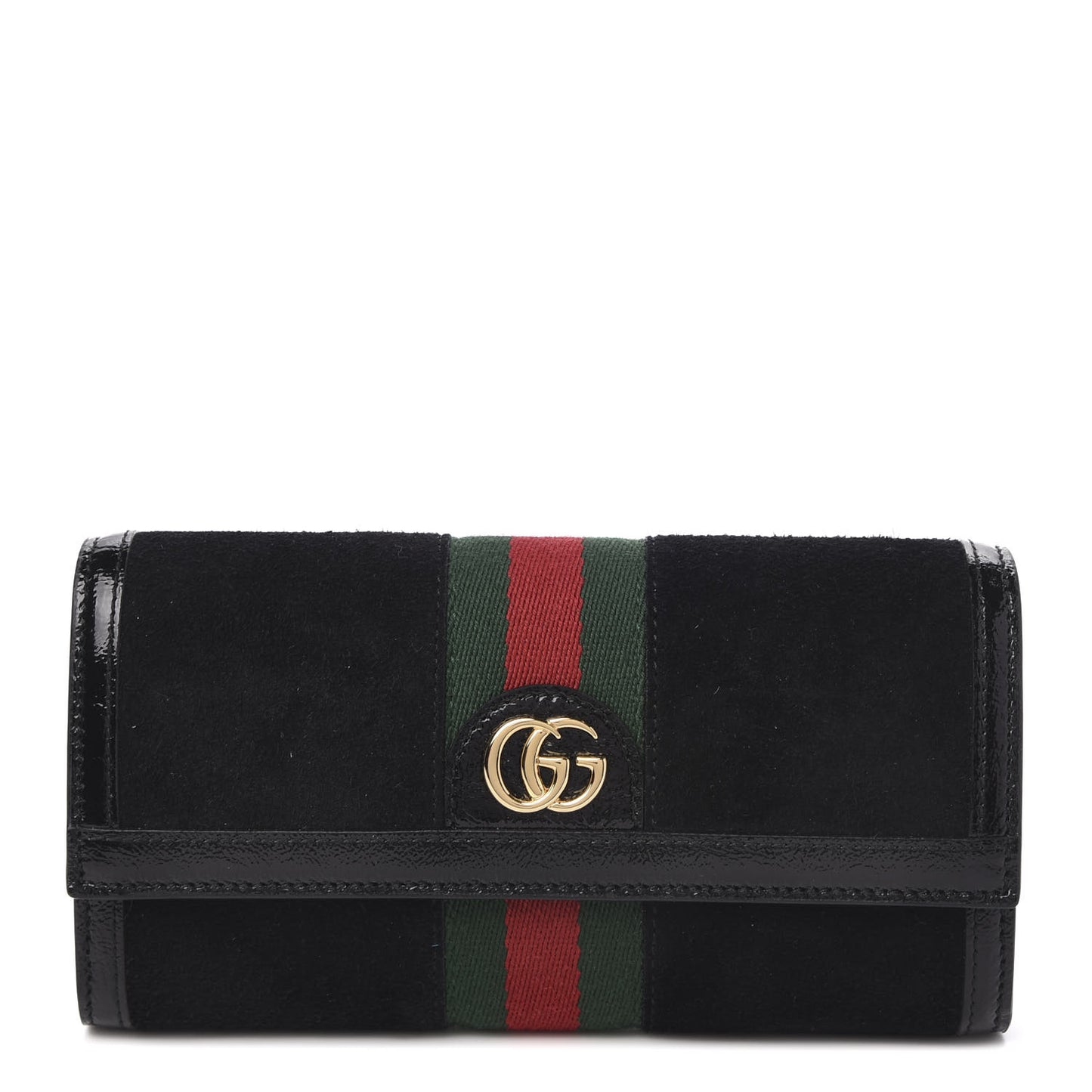Suede Patent GG Web Ophidia Continental Wallet Black