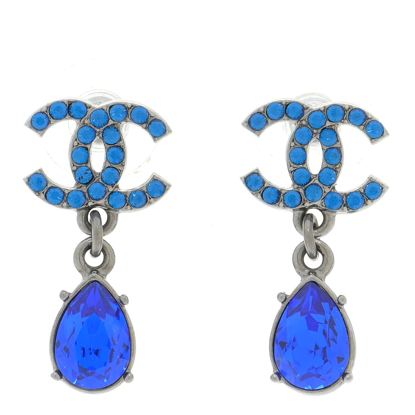 Crystal CC Drop Earrings Blue
