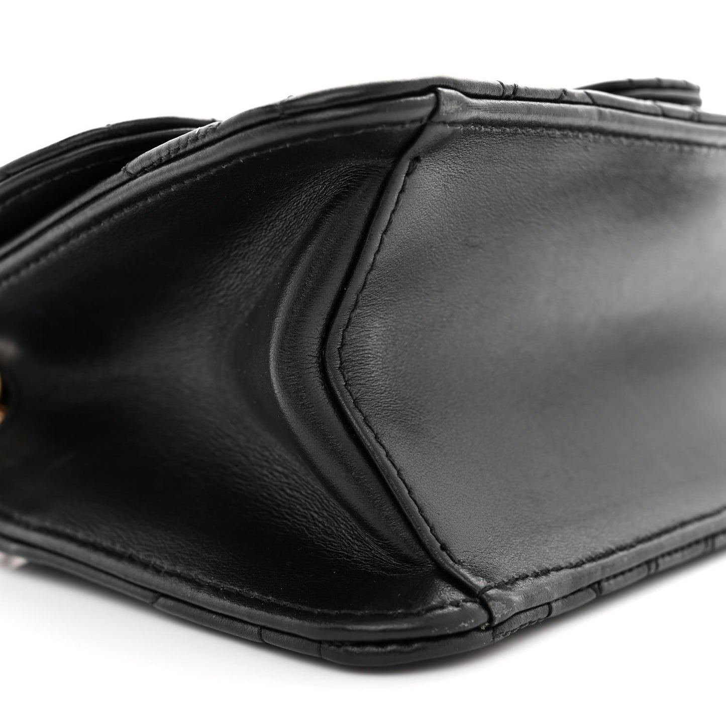 Calfskin Quilted Gancini Flap Bag Black