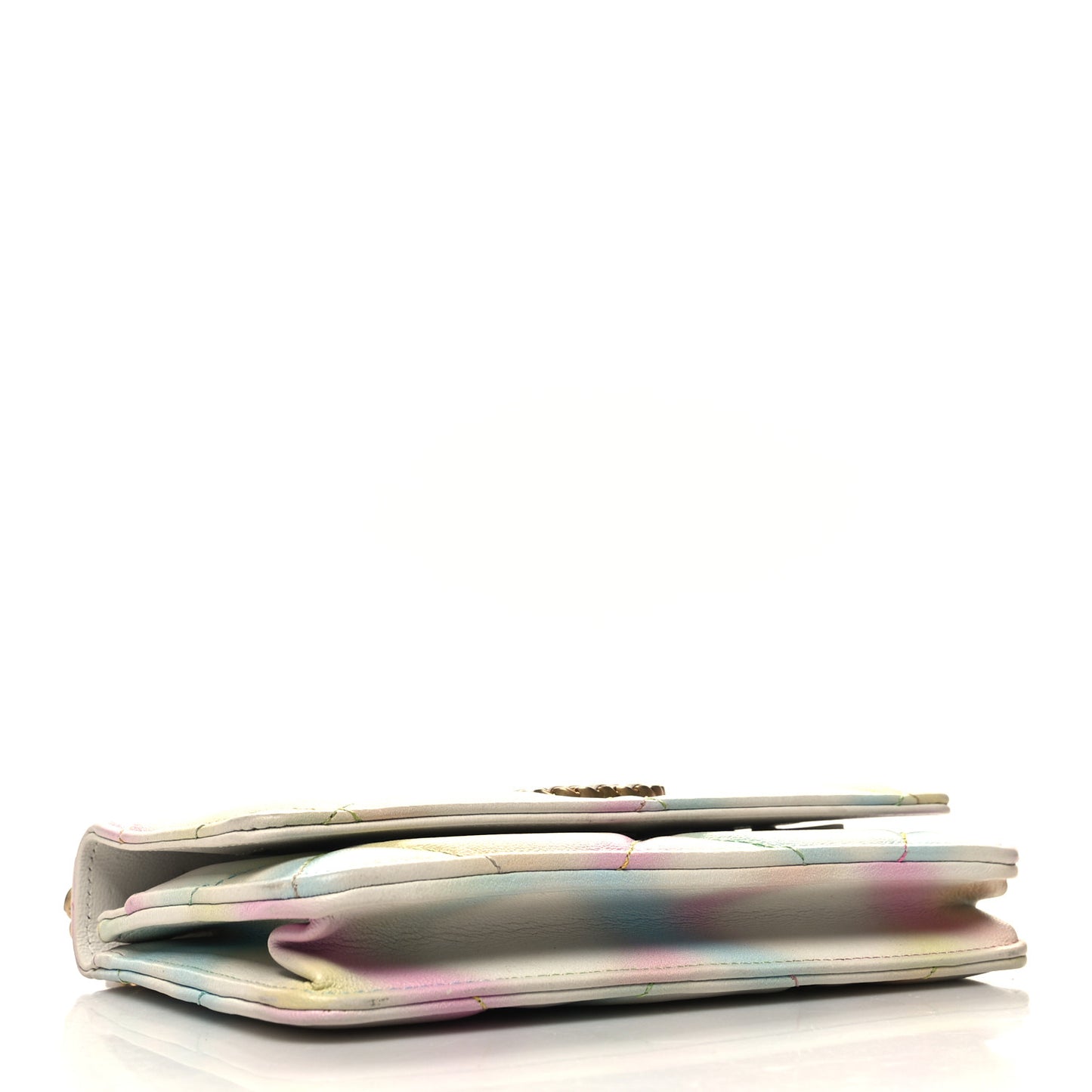 Printed Goatskin Quilted Chanel 19 Wallet On Chain WOC White Multicolor