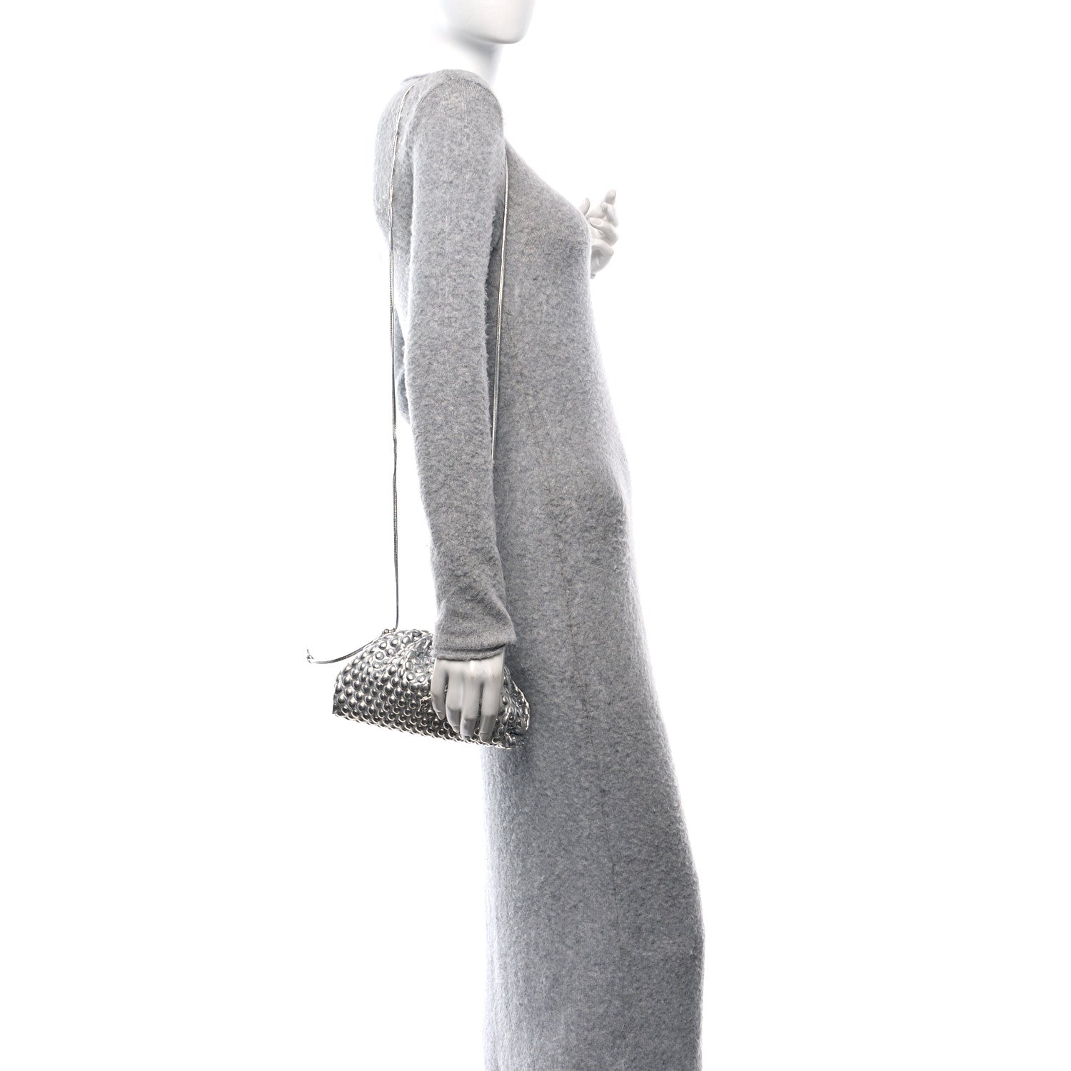 Bottega Veneta Metallic Fabric Bubble Wrap The Mini Pouch Silver 2 of 7