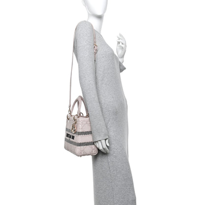 Christian Dior Raffia Woven Cannage Embroidered Medium Lady D-Lite Light Pink Black 2 of 10