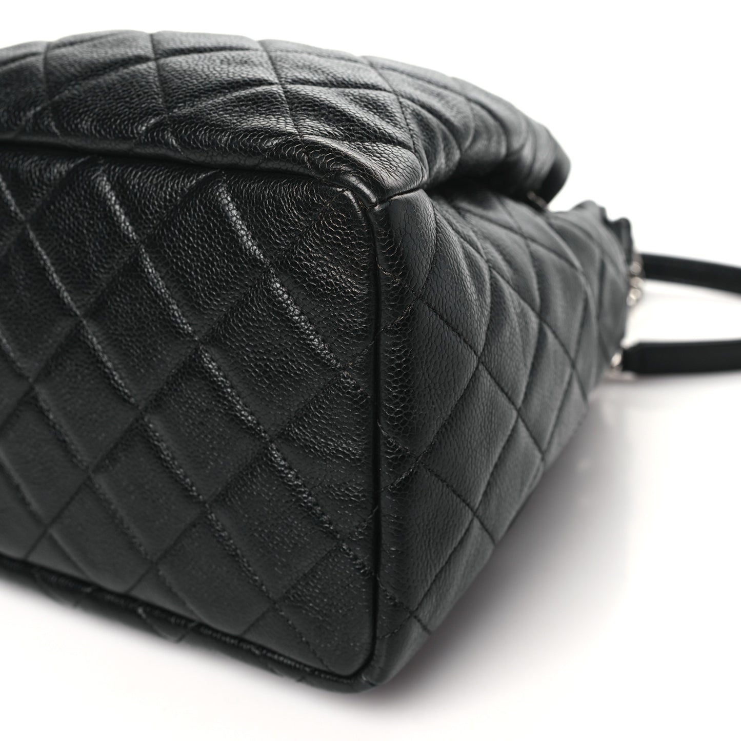 Caviar Flat Quilted CC Chain Bucket Drawstring Bag Black