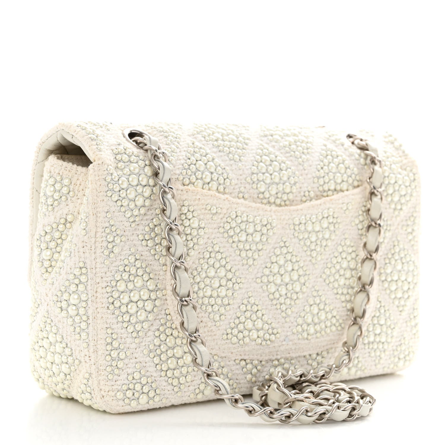 Chanel Cotton Quilted Pearl Embellished Small Single Flap White 3 of 11