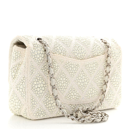 Chanel Cotton Quilted Pearl Embellished Small Single Flap White 3 of 11