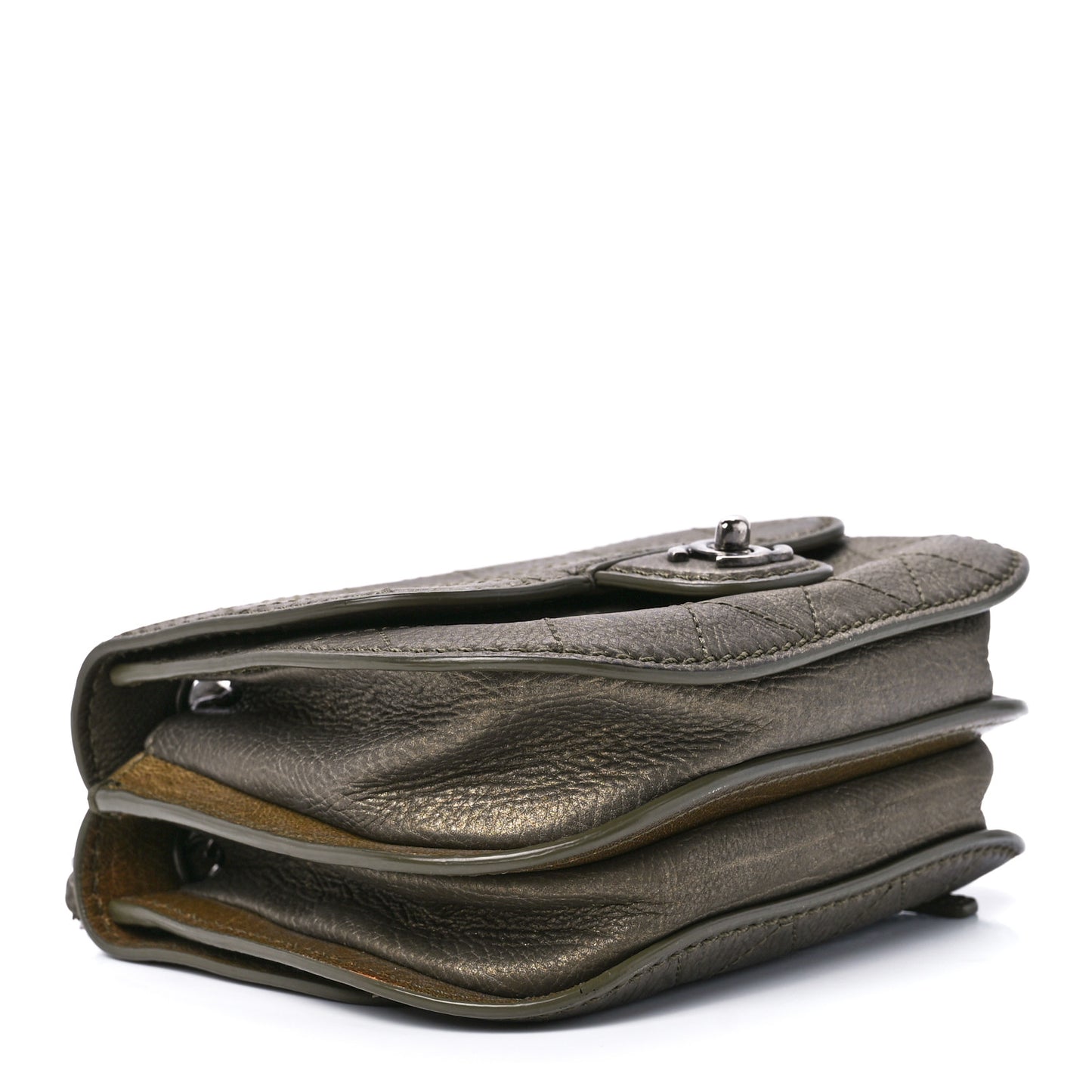 Metallic Calfskin Small Coco Twin Flap Dark Green