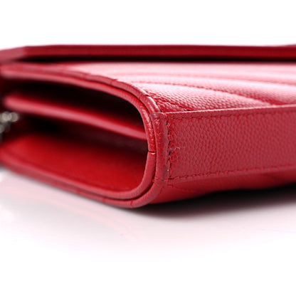 Saint Laurent Grain De Poudre Matelasse Chevron Monogram Chain Wallet Red 7 of 8