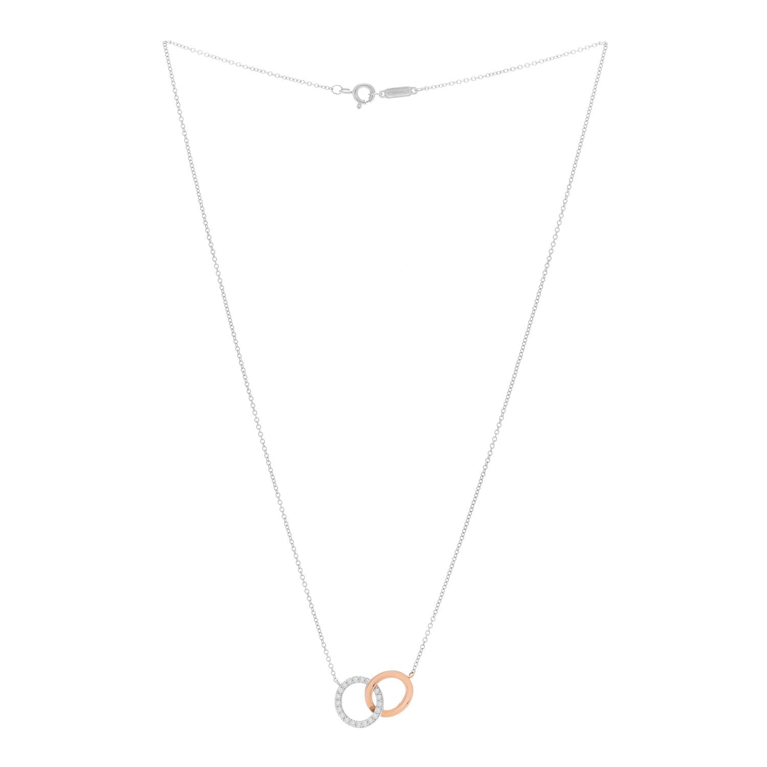 Tiffany 18K White Rose Gold Diamond Double Interlocking Circles Pendant Necklace 3 of 5