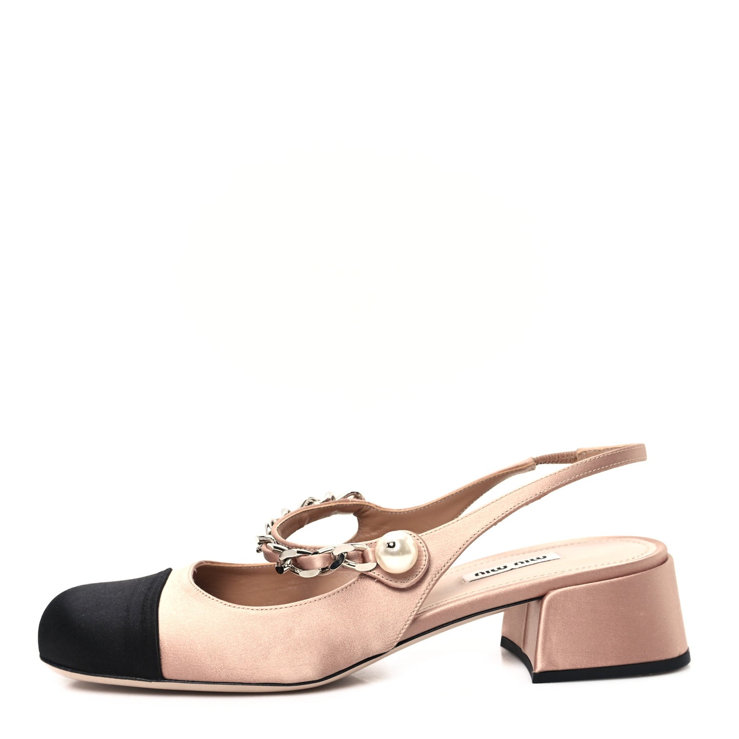 Satin Chain Pearl Slingback Pumps 39 Cammeo Black