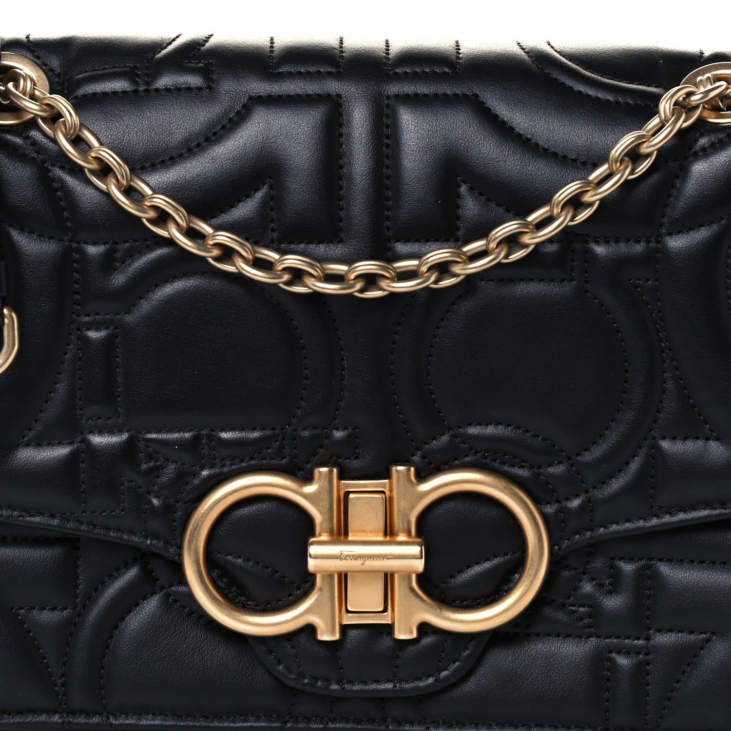 Salvatore Ferragamo Calfskin Quilted Gancini Flap Bag Black 10 of 10