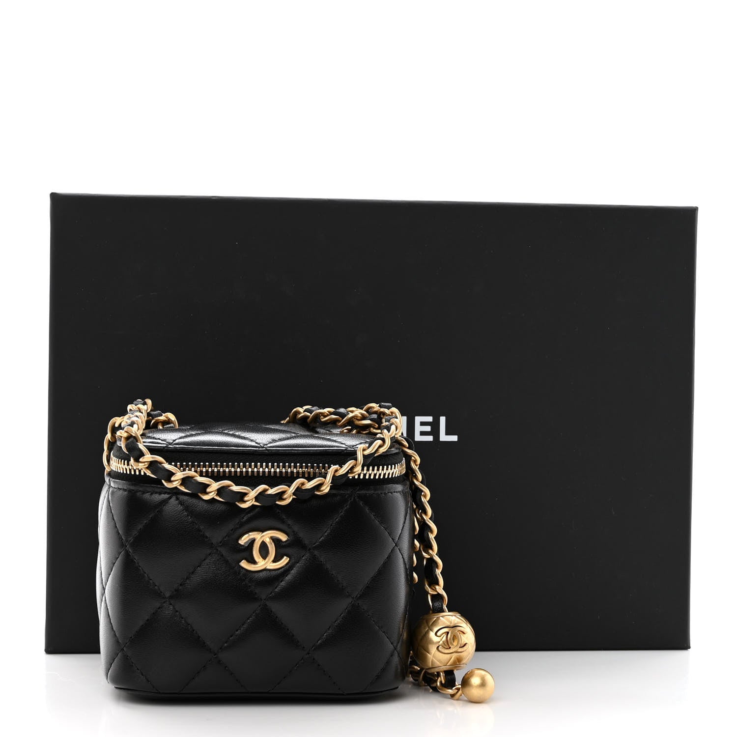 Chanel Lambskin Quilted Mini Pearl Crush Vanity Case With Chain Black 11 of 11