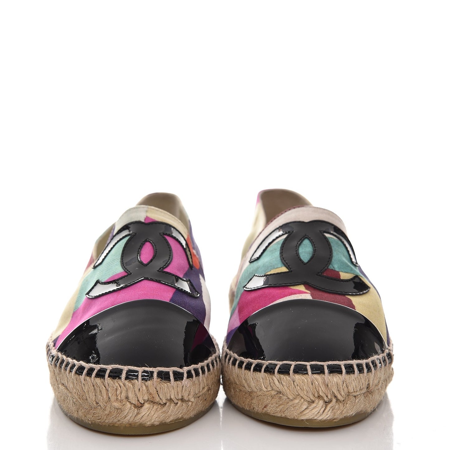 Patent Fabric Striped CC Espadrilles 37 Multicolor Black
