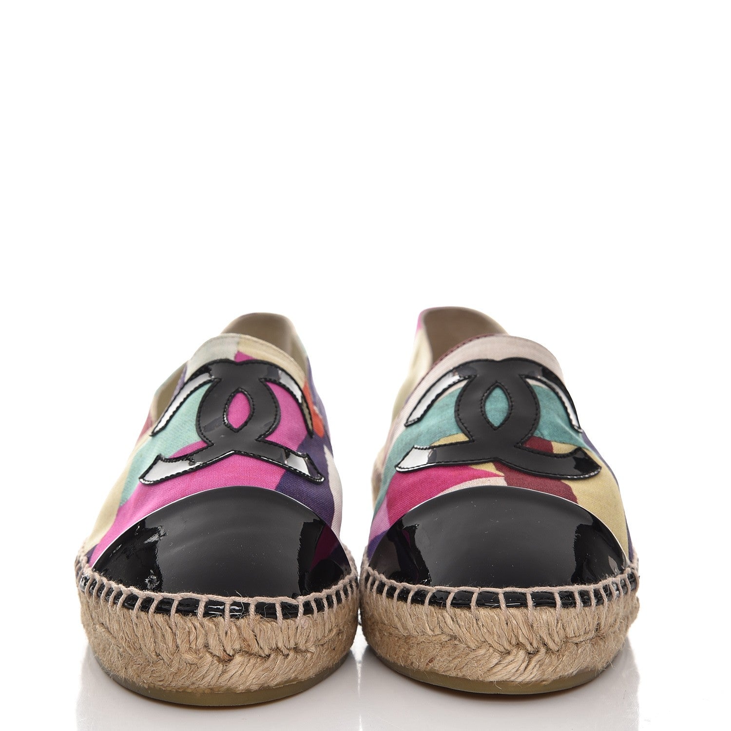Chanel Patent Fabric Striped CC Espadrilles 37 Multicolor Black 4 of 10