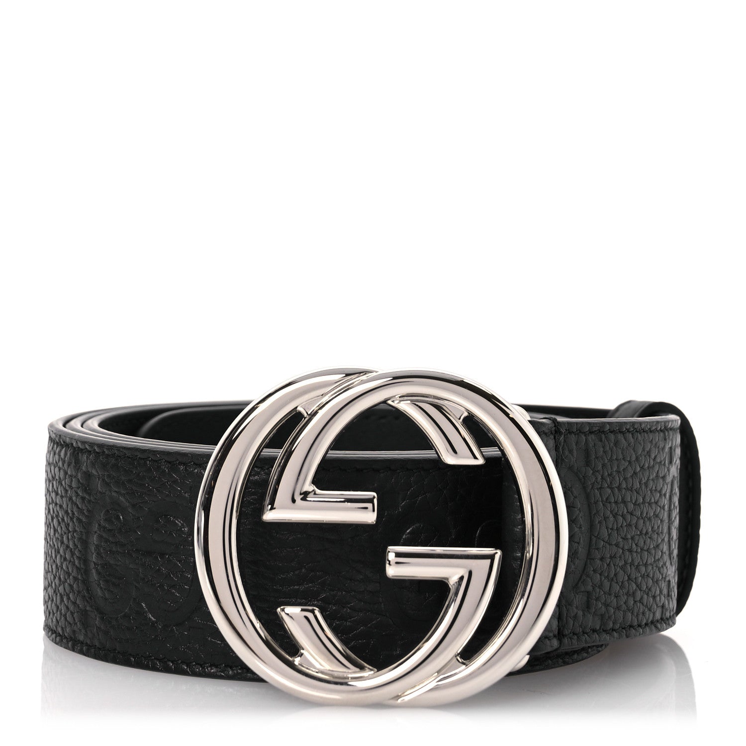 Gucci Piuma Calfskin Jumbo GG Embossed Interlocking G 40mm Belt 105 42 Black 1 of 8